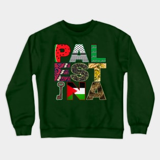 PALESTINA- Watermelon - Keffiyeh - Palestine Will Be Free - Palestine Fabric - Olives - Hummus - Key of Return - Palestine Flag - Za'atar - Front Crewneck Sweatshirt